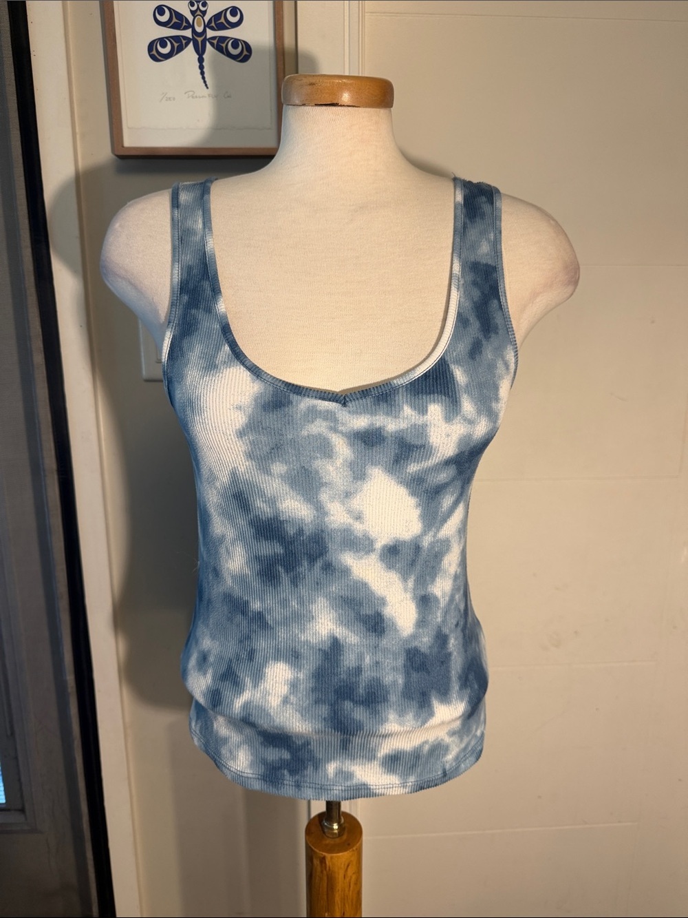 Blue Tie-Dye Ribbed Tank Top